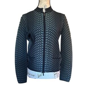 Armani Collezioni Textured Jacquard Zip Jacket Gray Green Mock Neck Sz 4 Short